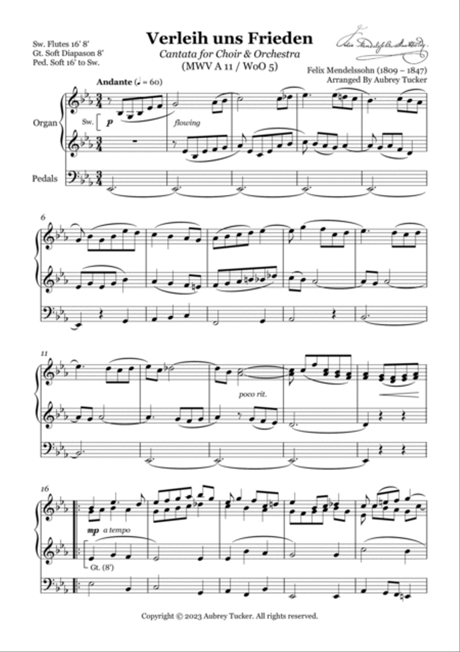 Organ: Verleih uns Frieden (Cantata for Choir & Orchestra, MWV A 11 / WoO 5) - Felix Mendelssohn Choir scores gallery preview page 2