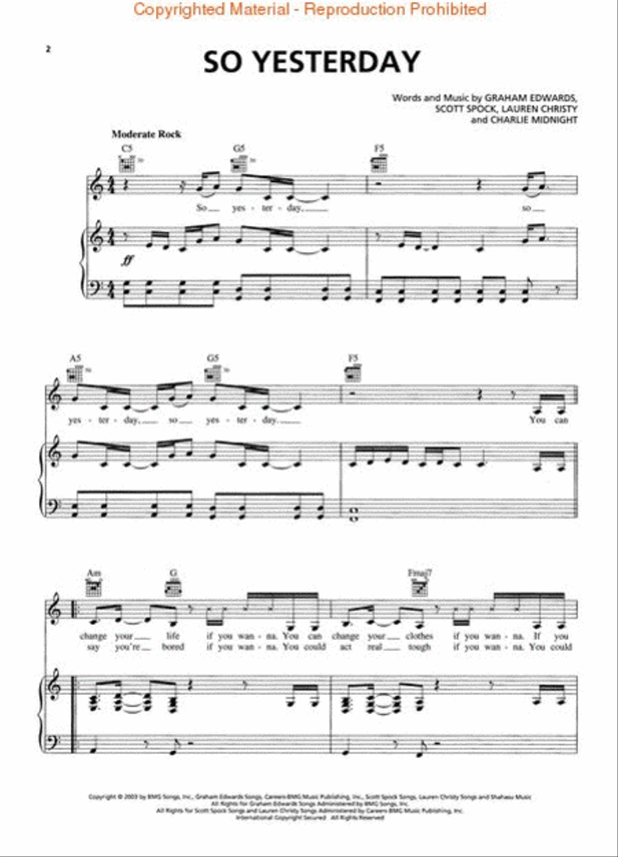 So Yesterday Piano, Vocal, Guitar scores gallery preview page 2