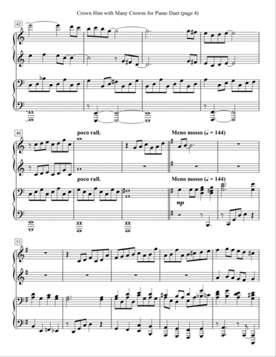 Crown Him with Many Crowns for Piano Duet 1 Piano, 4-Hands scores gallery preview page 4