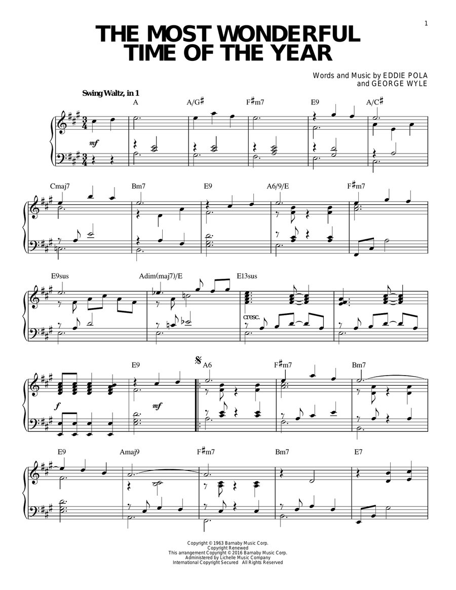 The Most Wonderful Time Of The Year [Jazz version] (arr. Brent Edstrom) Piano Solo scores gallery preview page 1