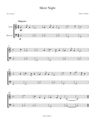 Silent Night carol sheet music for beginners violin and bassoon