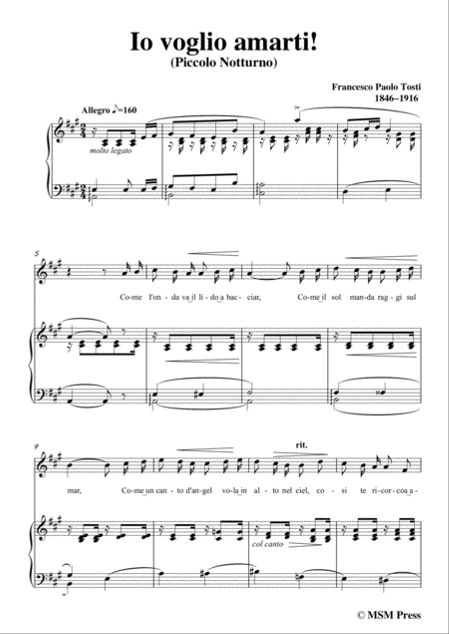 Tosti-Io voglio amarti! in A Major,for Voice and Piano Voice Solo scores gallery preview page 3