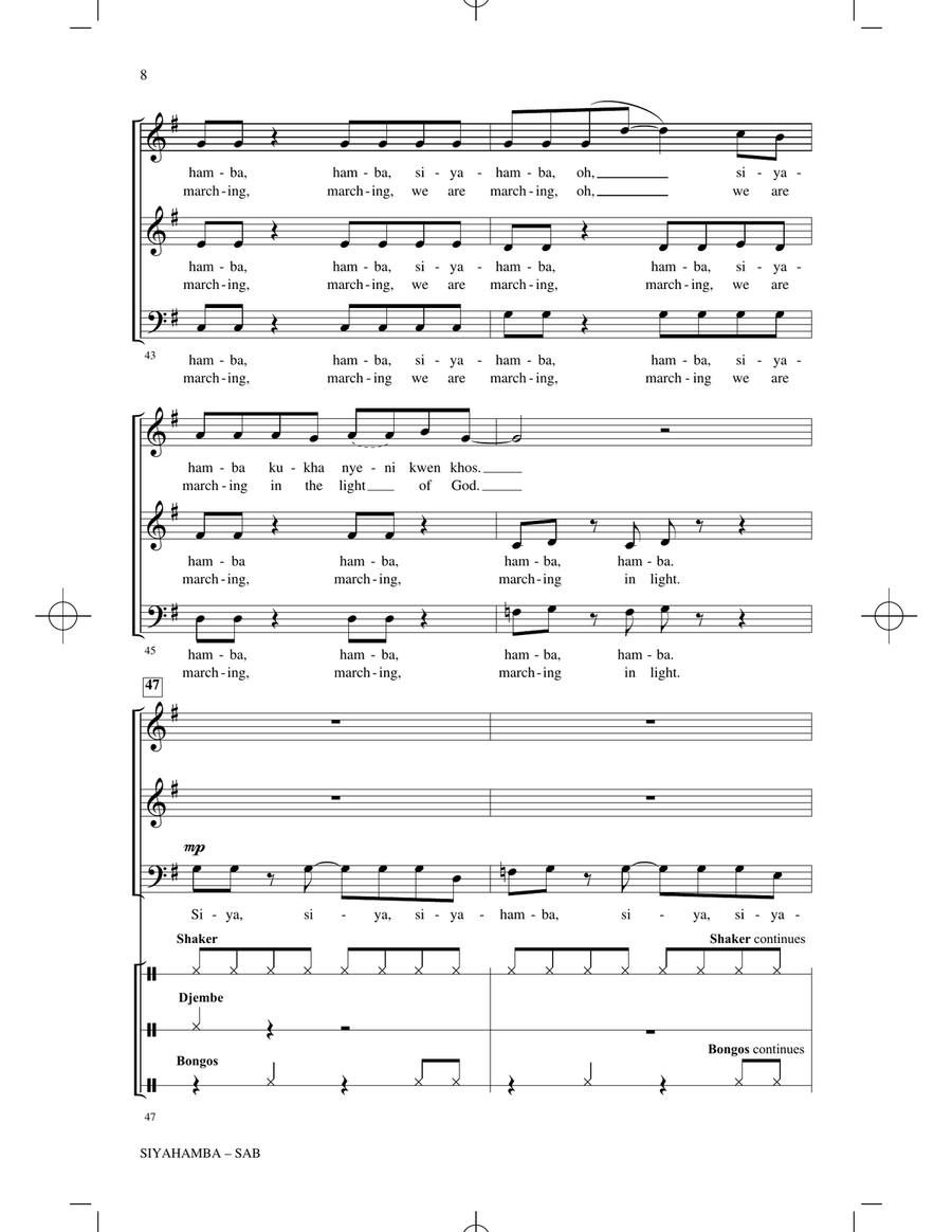 Siyahamba (arr. Ruth Morris Gray) 3-Part scores gallery preview page 6