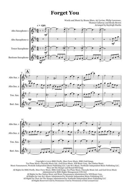 Forget You by Cee Lo Green Saxophone Quartet - Digital Sheet Music