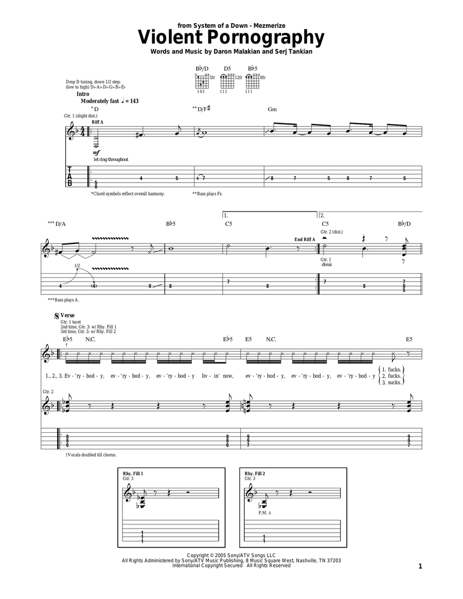 Violent Pornography by System of a Down Electric Guitar
