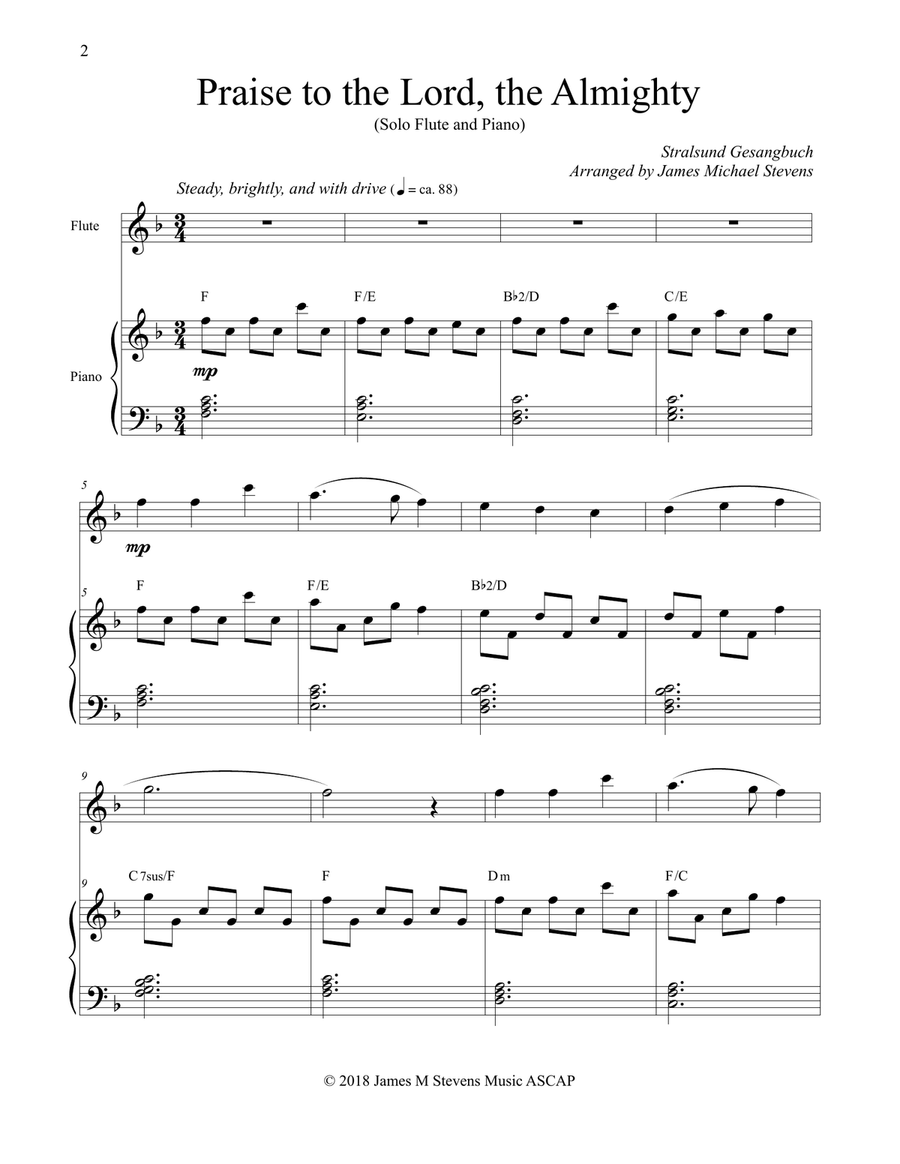 Praise to the Lord, the Almighty - Flute & Piano Flute Solo scores gallery preview page 2