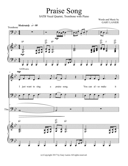 PRAISE SONG (SATB Vocal Quartet with Trombone & Piano) image number null