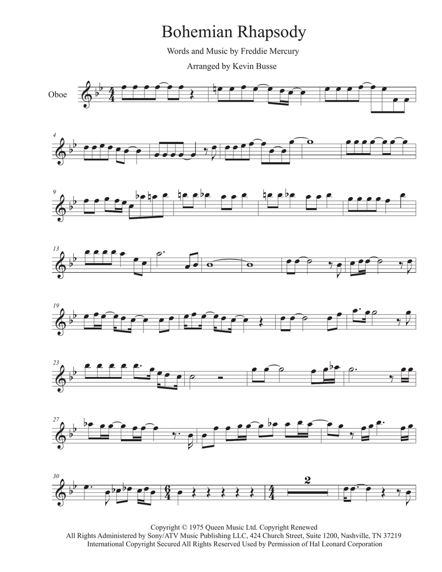 Bohemian Rhapsody Oboe Solo scores gallery preview page 1