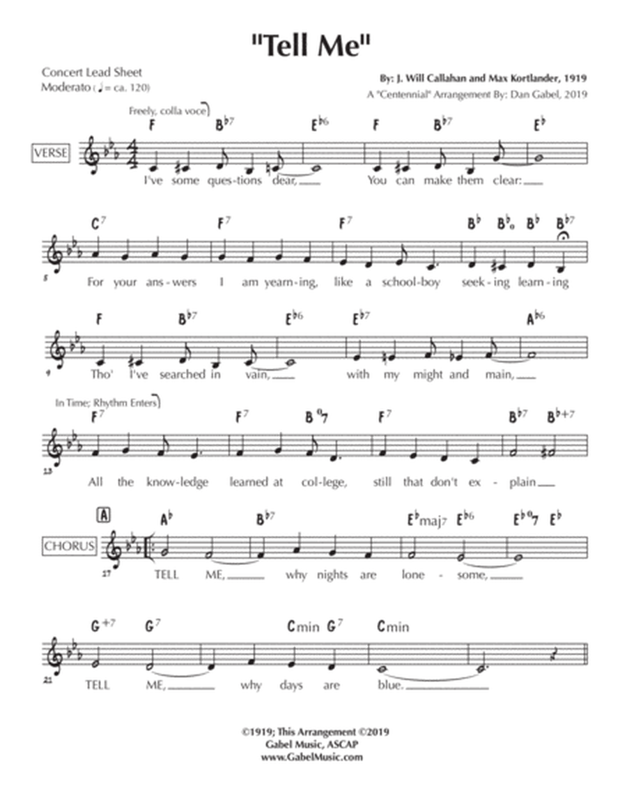 Tell Me - lead sheet/arrangement - Bing Crosby/Doris Day/Burl Ives/ODJB image number null