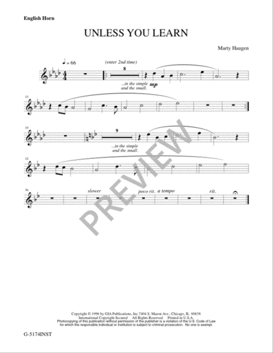 Unless You Learn - Instrument edition English Horn scores gallery preview page 2