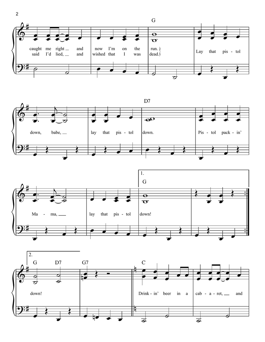 Pistol Packin' Mama Pistol Packin' Mama Easy Piano scores gallery preview page 2