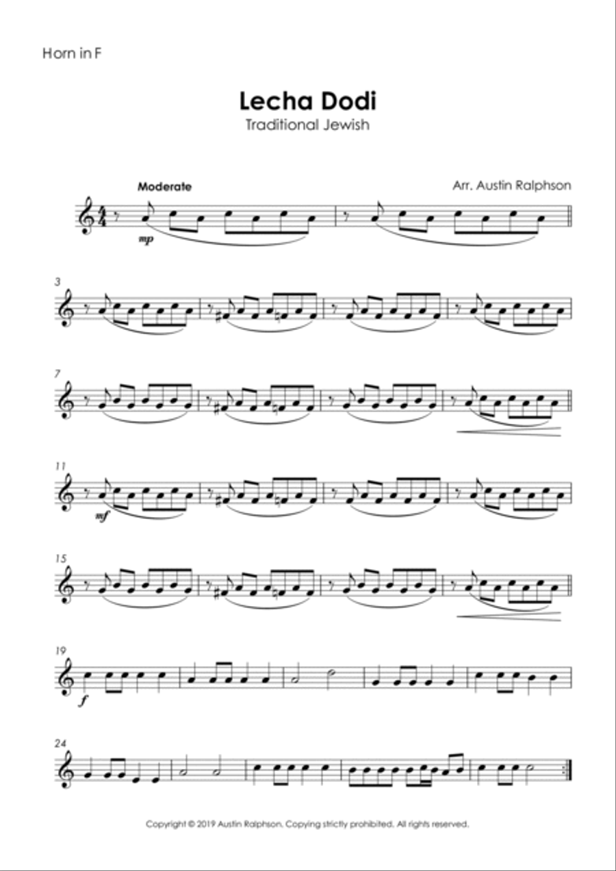 Lecha Dodi לכה דודי (Jewish Wedding / Jewish Sabbath / Kabbalat Shabbat) - brass quintet Brass Quintet scores gallery preview page 4