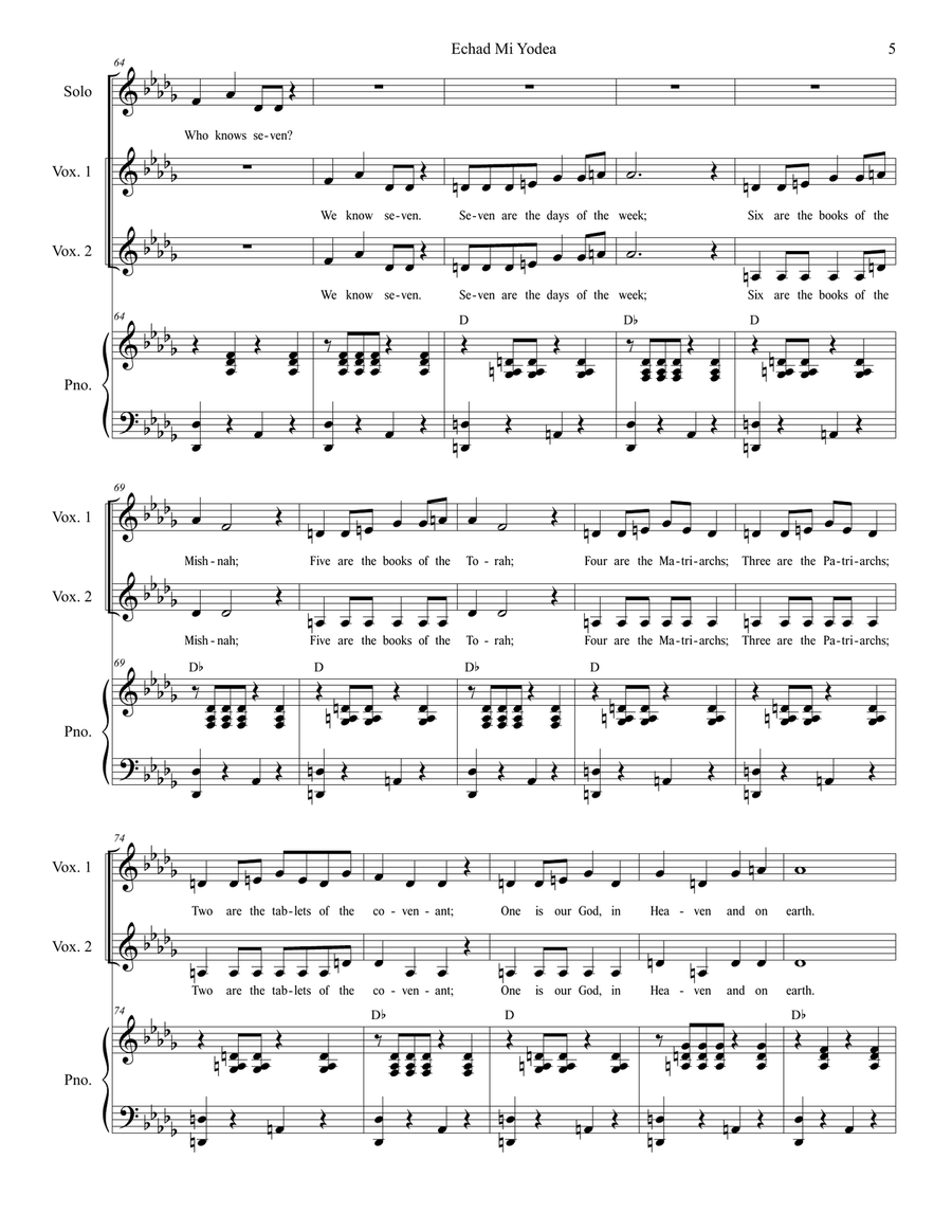 Echad Mi Yodea (Who Knows One?) Choir scores gallery preview page 5