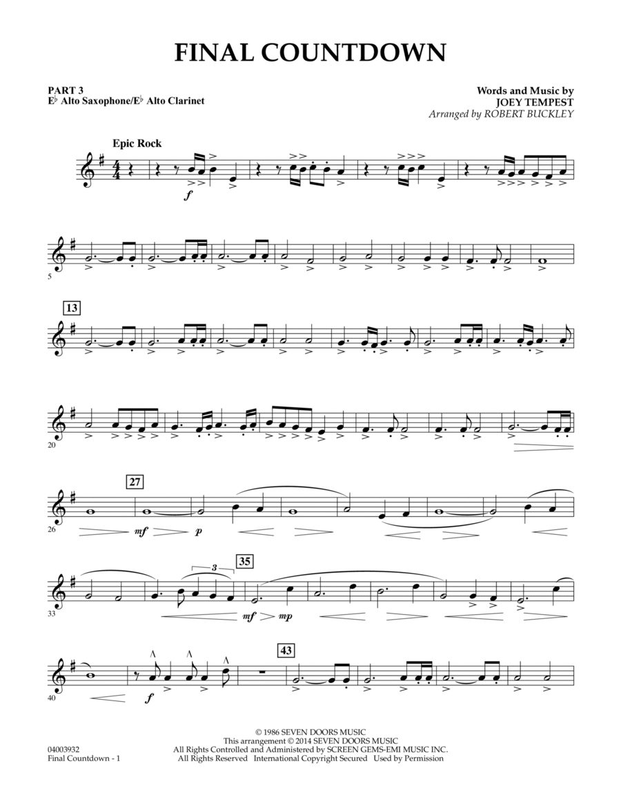 Final Countdown - Pt.3 - Eb Alto Sax/Alto Clar. Concert Band scores gallery preview page 1