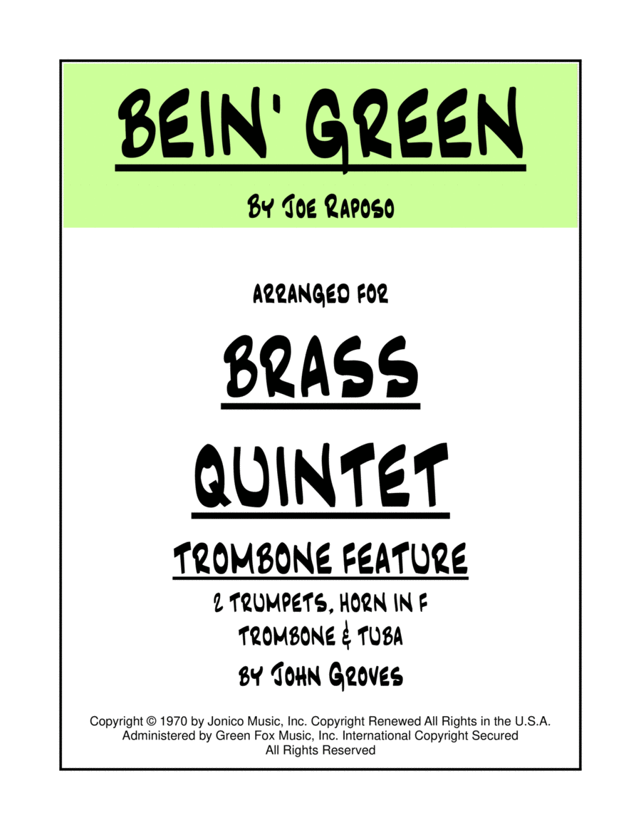Bein' Green Bein' Green Brass Ensemble scores gallery preview page 1