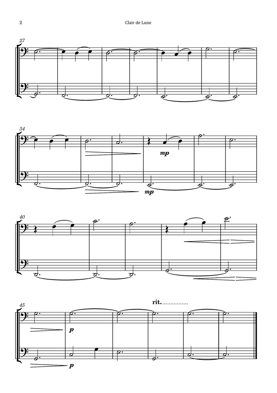 Clair de Lune by Debussy - Cello Duet by Claude Debussy String Duet - Digital Sheet Music page 2