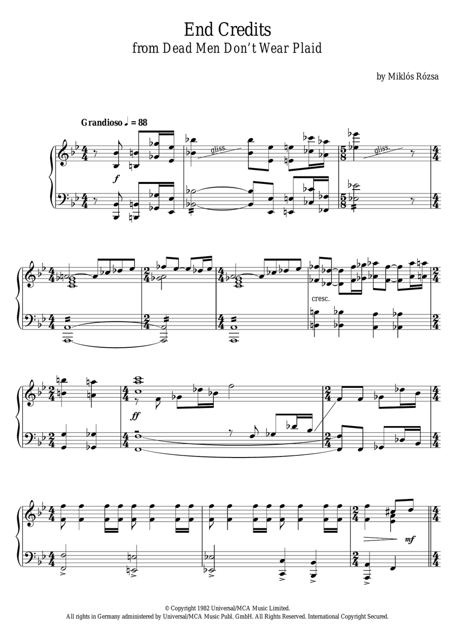 Dead Men Don't Wear Plaid (End Credits) Piano Solo scores gallery preview page 1