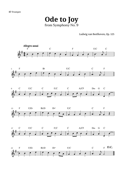 Ode to Joy by Beethoven for Trumpet with Chords image number null