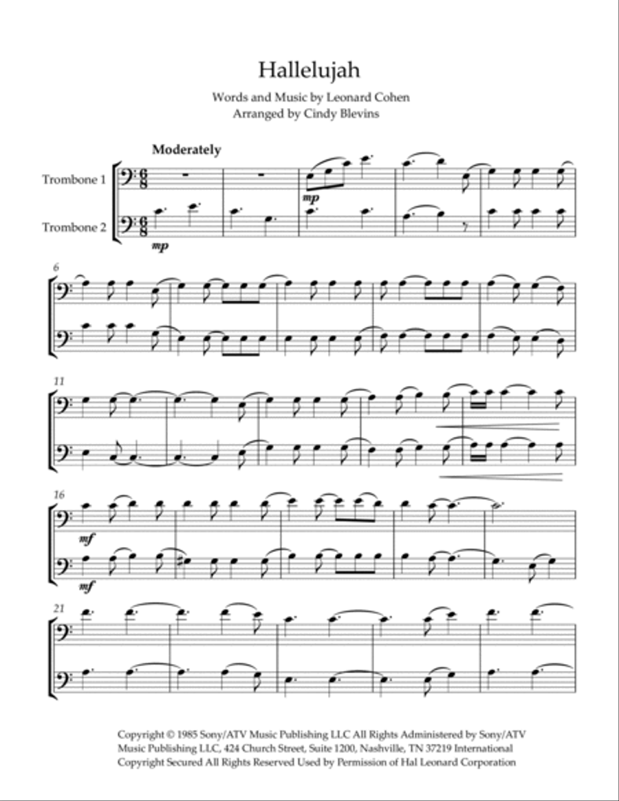 Hallelujah Hallelujah Trombone Duet scores gallery preview page 2