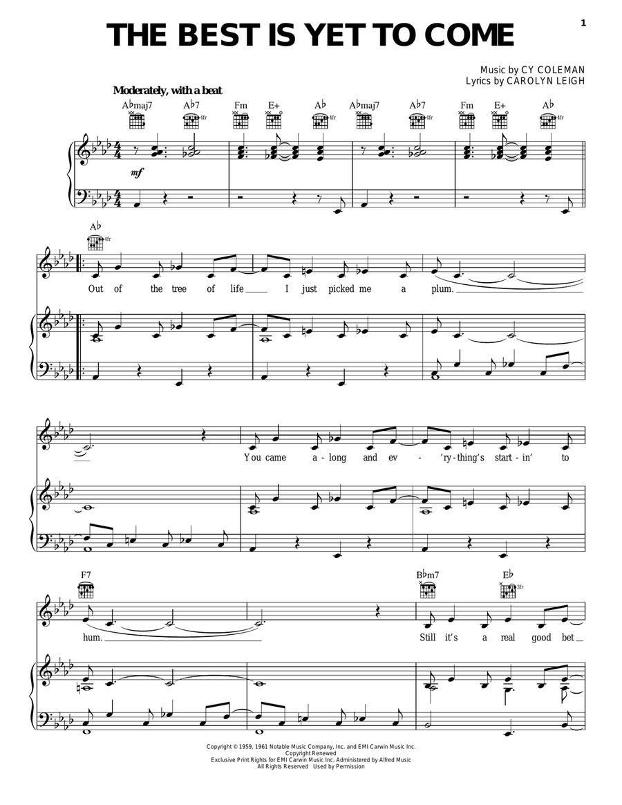 The Best Is Yet To Come Piano, Vocal, Guitar scores gallery preview page 1