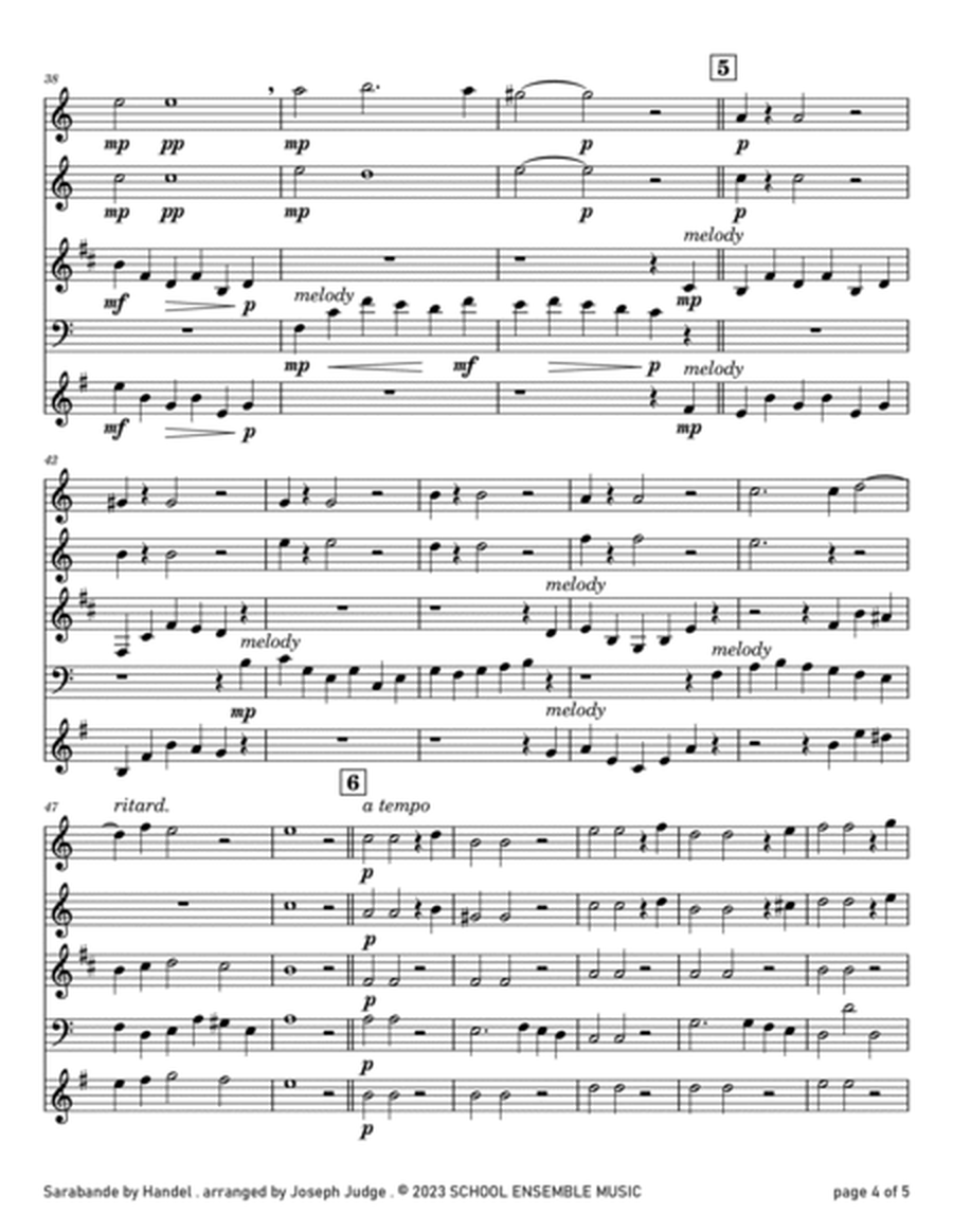 Sarabande by Handel for Woodwind Quartet in Schools image number null