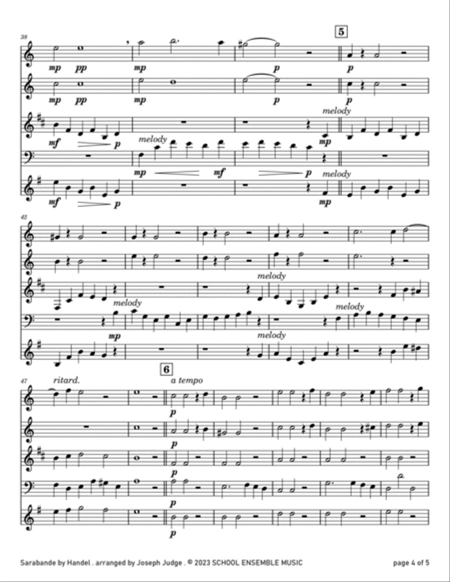 Sarabande by Handel for Woodwind Quartet in Schools Woodwind Quartet scores gallery preview page 4