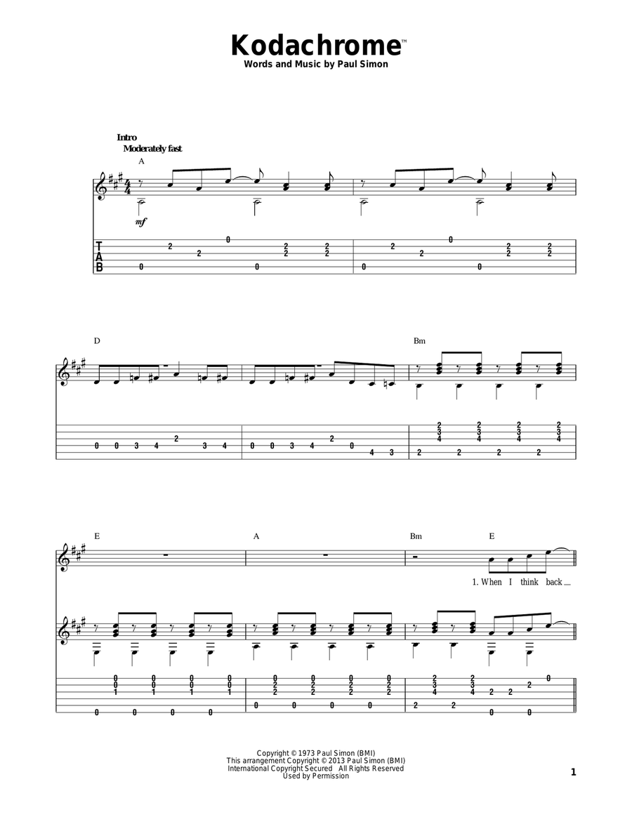 Kodachrome TM Kodachrome TM Acoustic Guitar scores gallery preview page 1