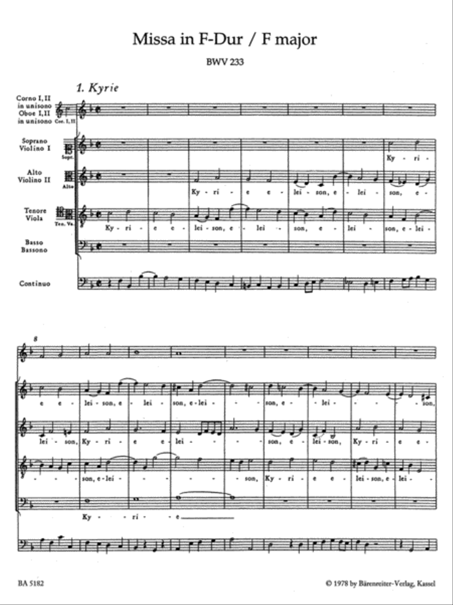 Mass F major BWV 233 'Lutheran Mass 1' 4-Part scores gallery preview page 2