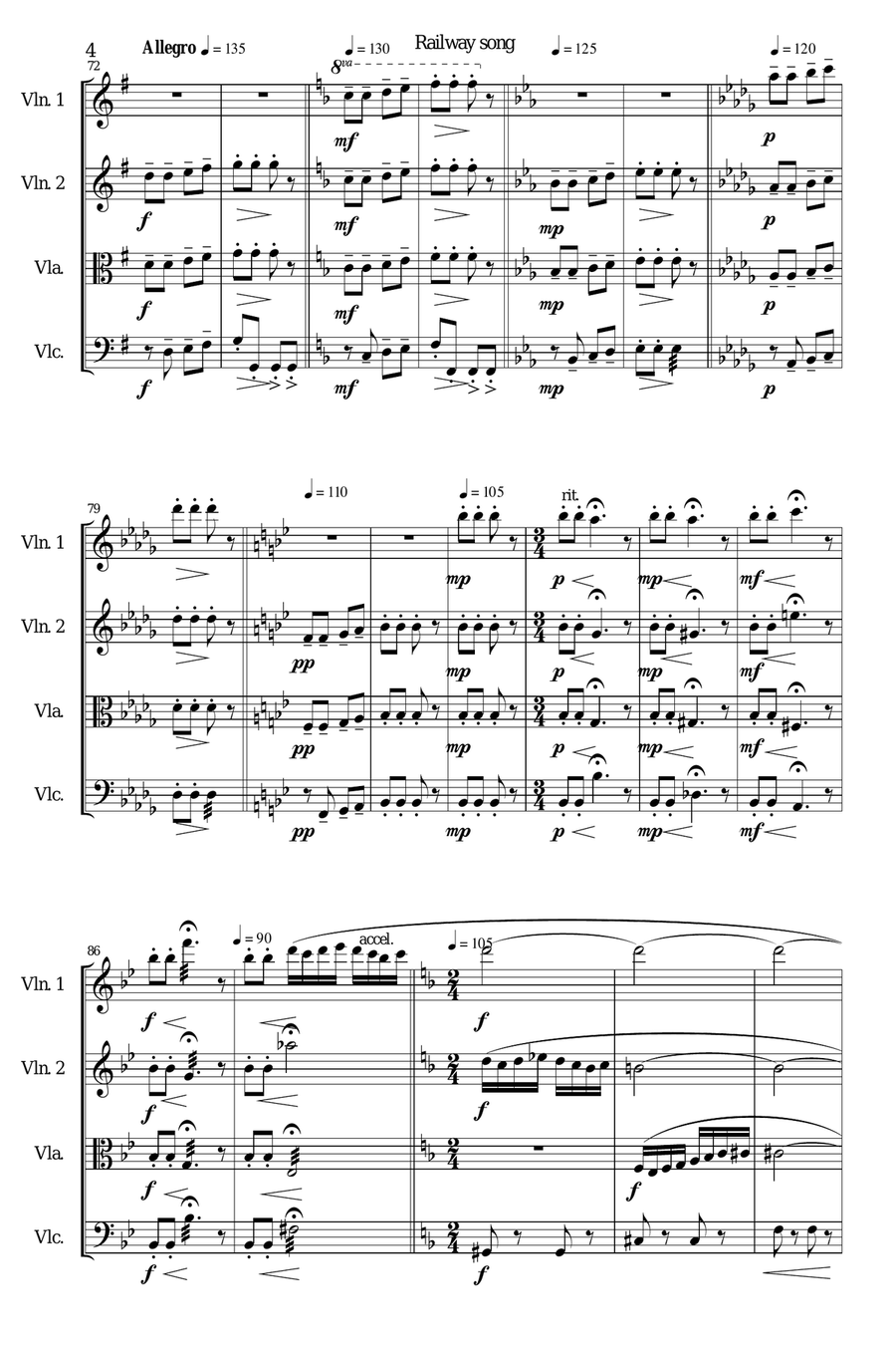 Railway Song (Auf de schwäb'sche Eisebahne) for string quartet String Quartet scores gallery preview page 4