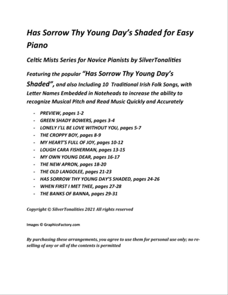 Has Sorrow Thy Young Day’s Shaded for Easy Piano Piano Method scores gallery preview page 2