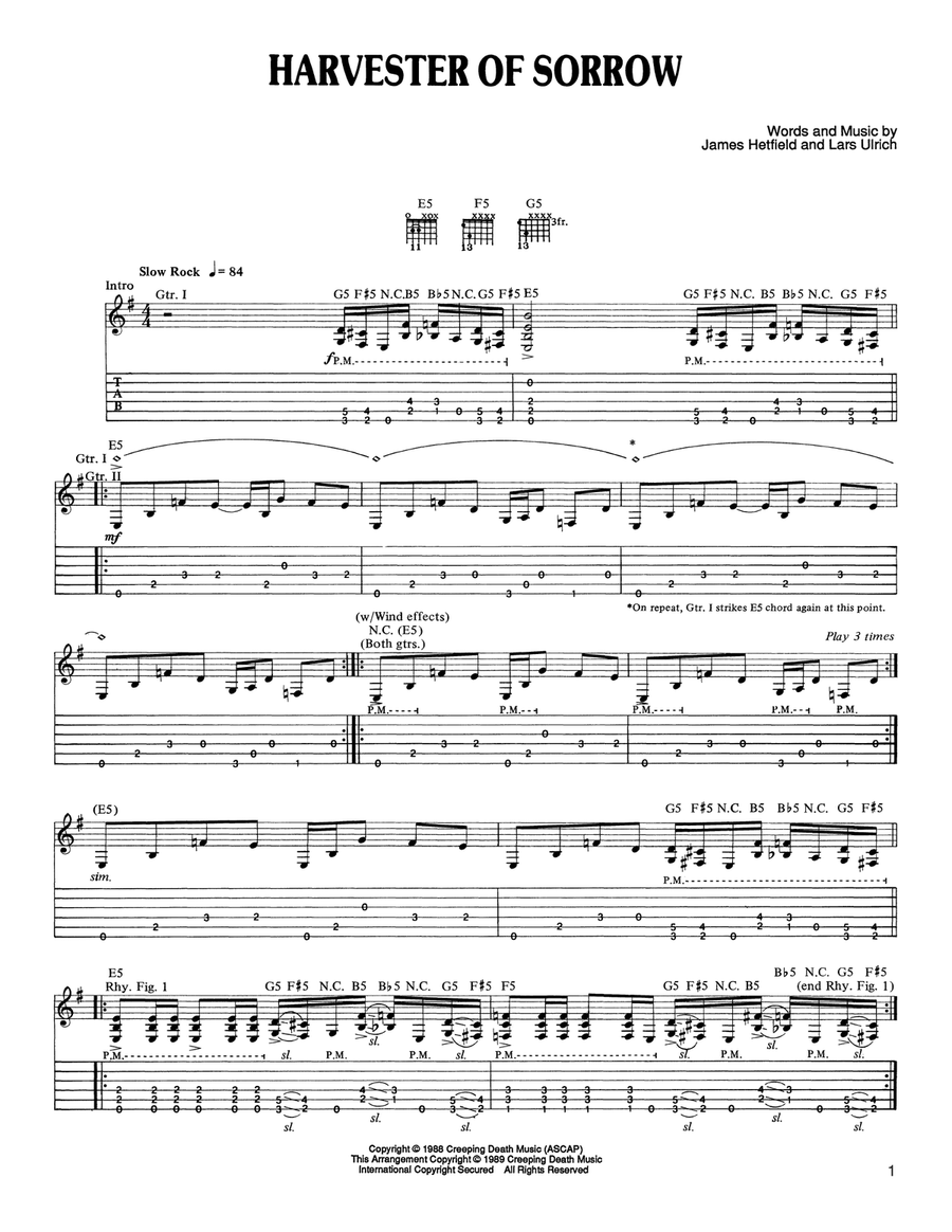 Harvester Of Sorrow Acoustic Guitar scores gallery preview page 1