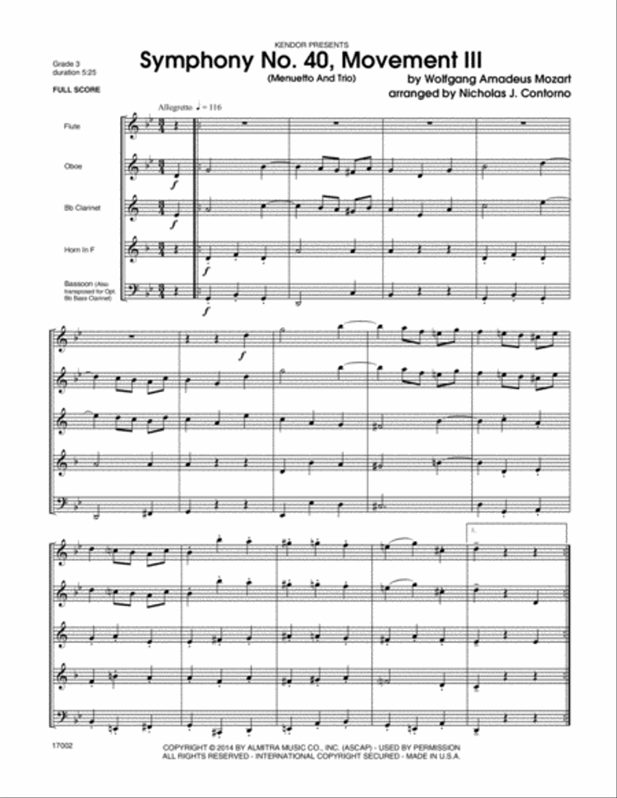 Symphony No. 40, Movement III (Menuetto And Trio) Woodwind Quintet scores gallery preview page 2