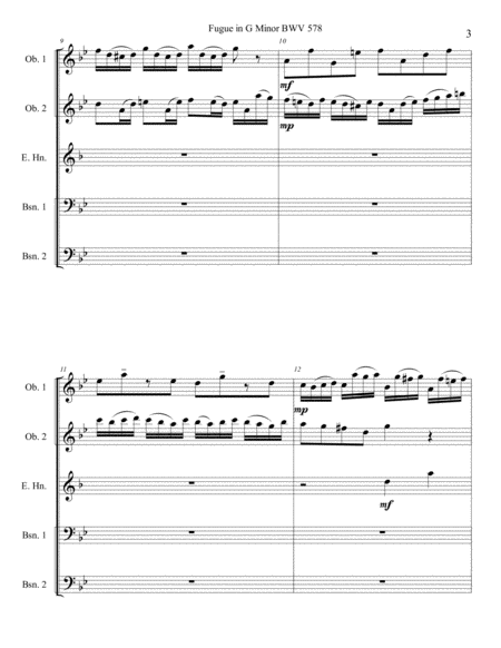 Bach Little Fugue in G Minor for Double Reed Choir BWV 578 image number null