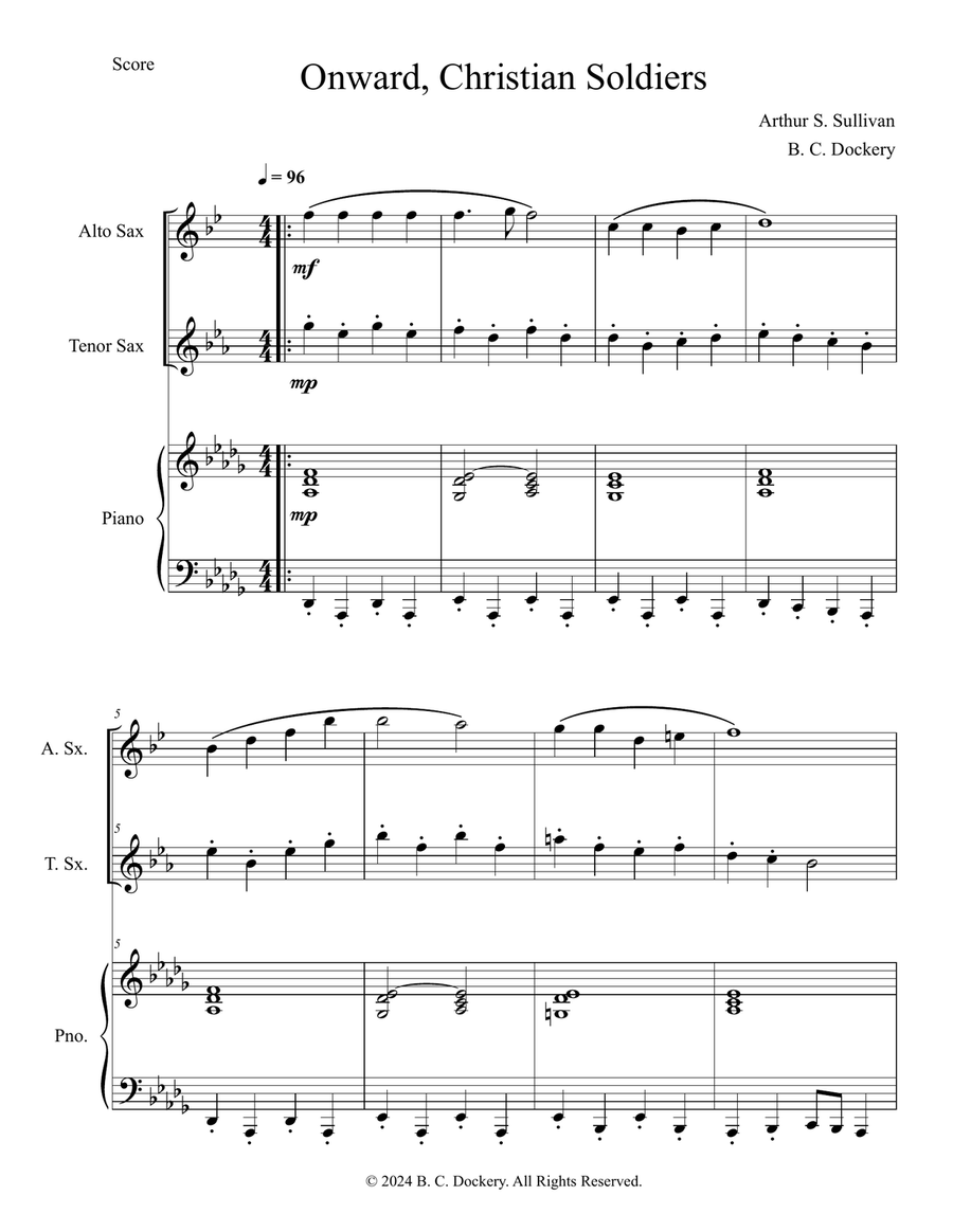 Onward Christian Soldiers (Alto and Tenor Sax Duet with Piano Accompaniment) Woodwind Duet scores gallery preview page 1