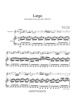 Book cover for Largo from Winter (L'Inverno) for clarinet in Bb and piano