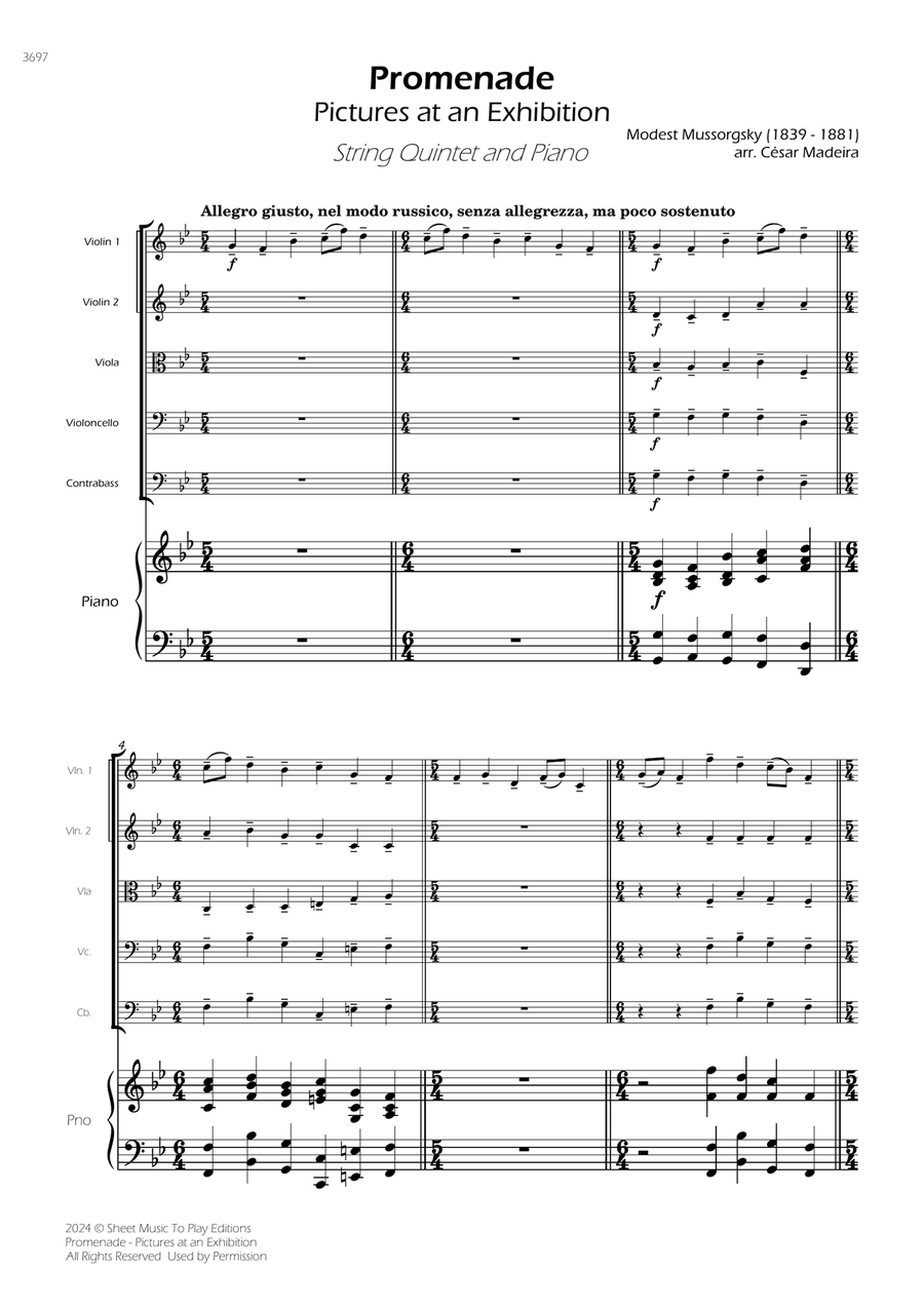 Pictures at an Exhibition - Promenade - Strings and Piano (Full Score) - Score Only String Orchestra scores gallery preview page 1