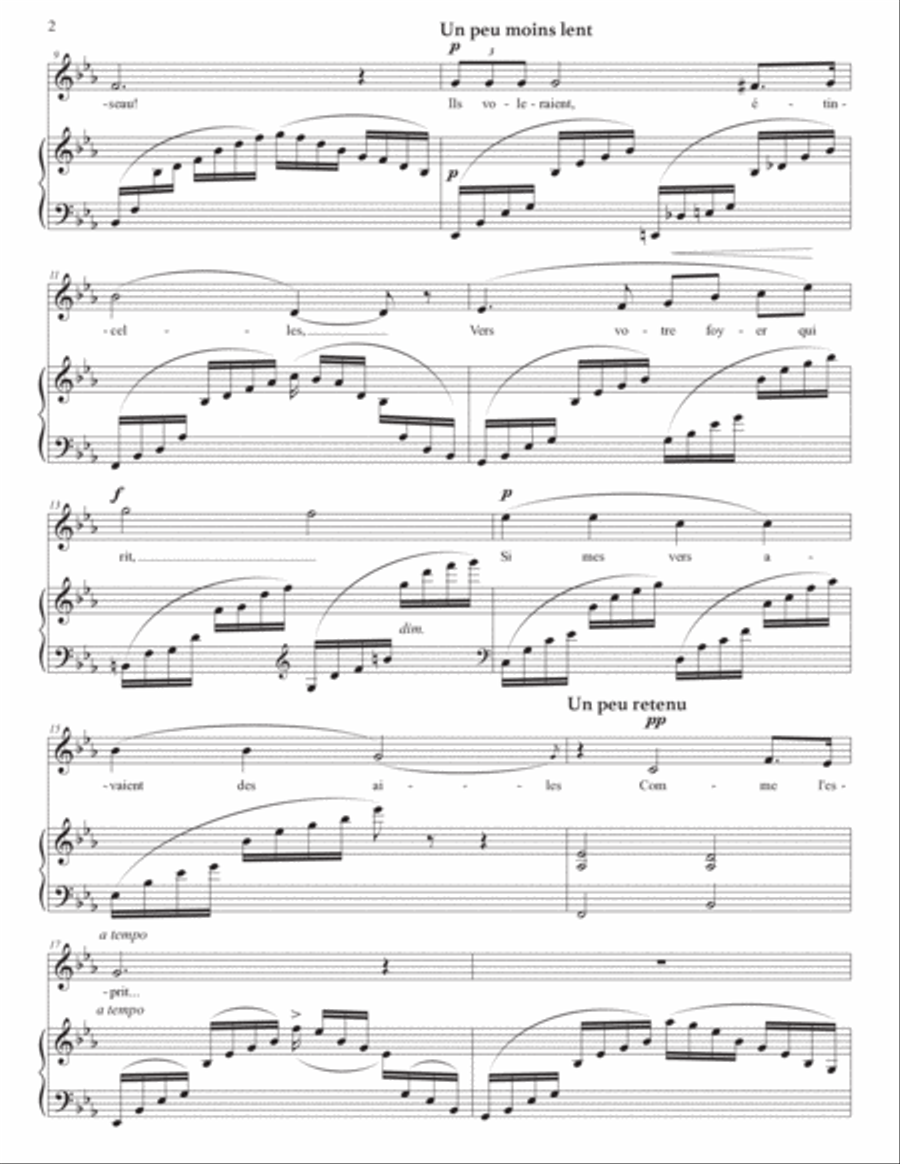 HAHN: Si mes vers avaient des ailes (transposed to E-flat major and D major) Voice scores gallery preview page 3