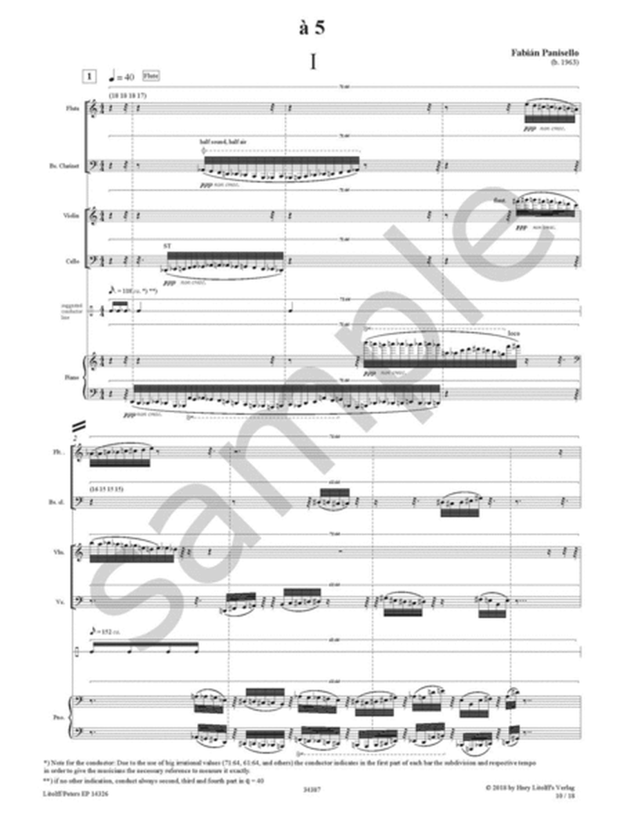 à 5 for Flute (dbl. Picc.), Clarinet (dbl. Bass Clar.), Violin, Cello and Piano