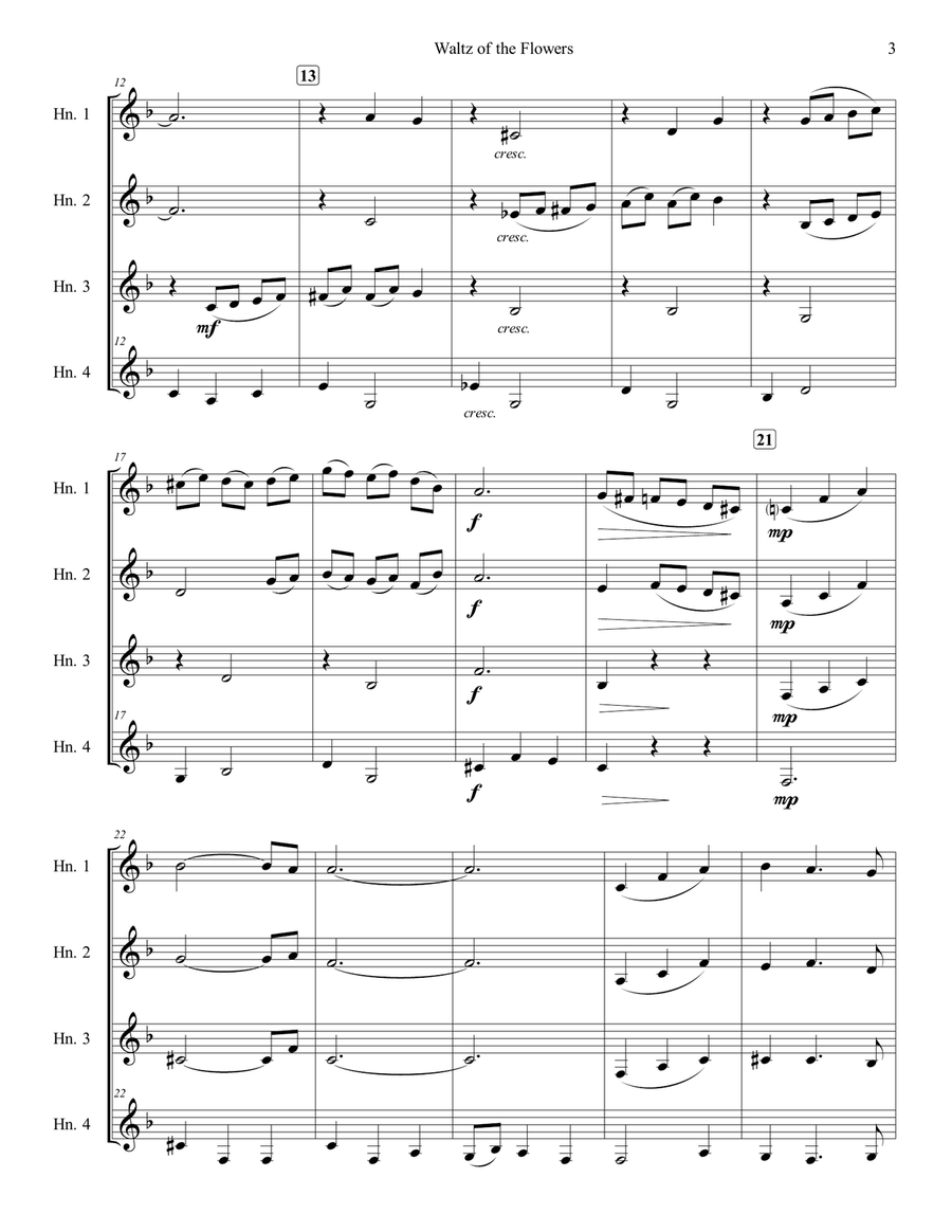 Waltz of the Flowers from The Nutcracker Suite for French Horn Quartet French Horn Quartet scores gallery preview page 3