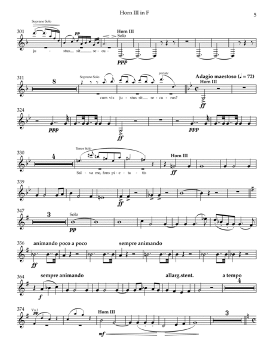 Verdi Requiem - Horn in F 3 (Transposed Part) Horn Solo scores gallery preview page 5