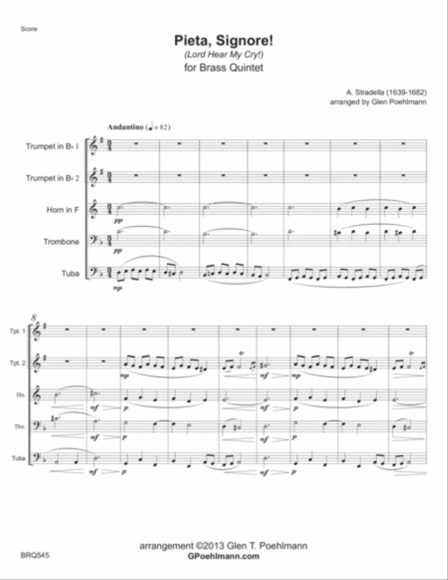 PIETA SIGNORE (A. Stradella 1639-1682) for BRASS QUINTET (unaccompanied) Brass Quintet scores gallery preview page 1