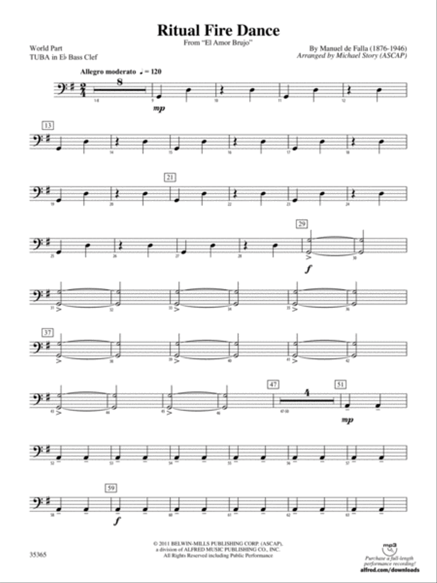Ritual Fire Dance (From El Amor Brujo): (World Part) E-flat Tuba B.C. Concert Band scores gallery preview page 1