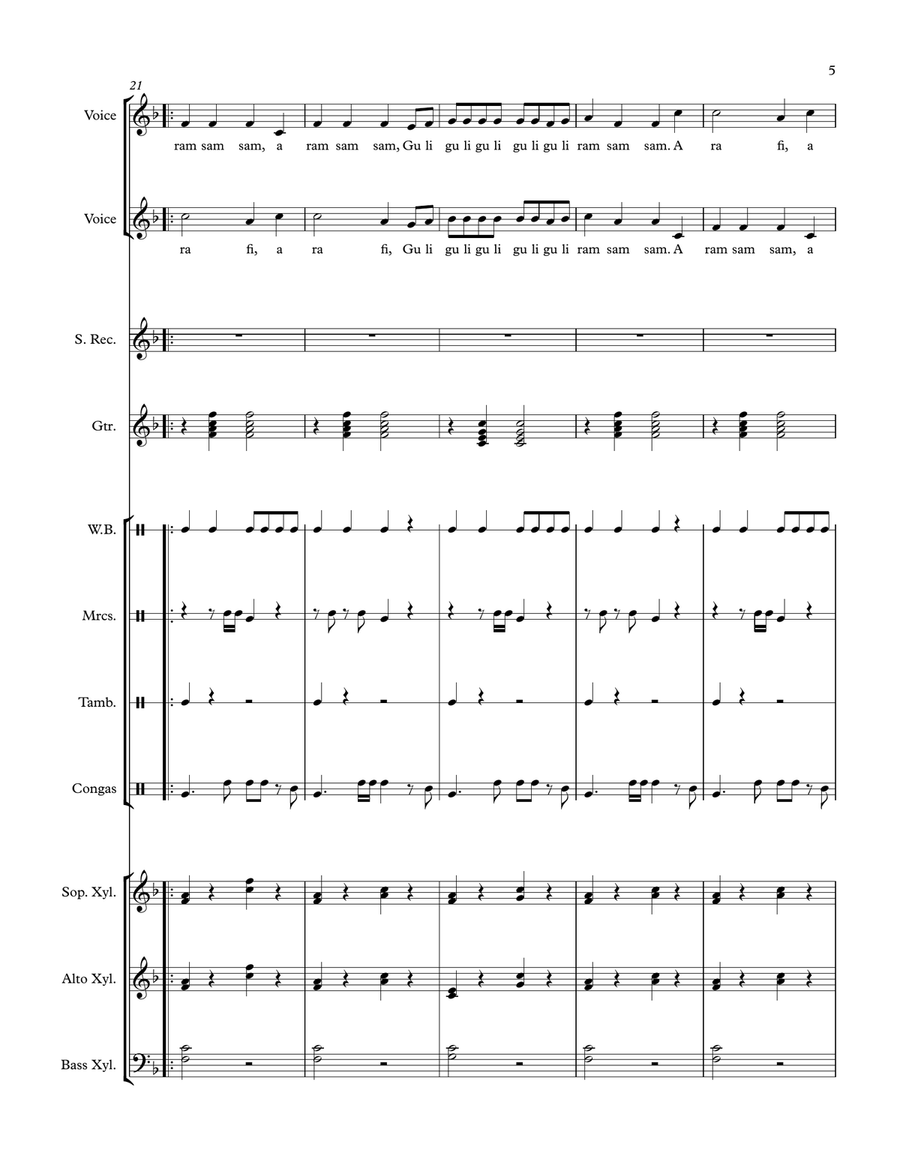 A Ram Sam Sam (African Folk Song) arranged for Orff Ensemble 3-Part scores gallery preview page 5