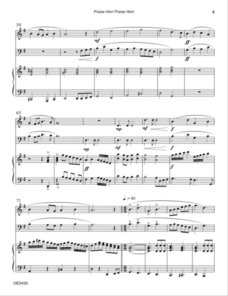 PRAISE HIM! PRAISE HIM! - OBOE & EUPHONIUM (Trombone) with Piano Accompaniment Small Ensemble scores gallery preview page 4