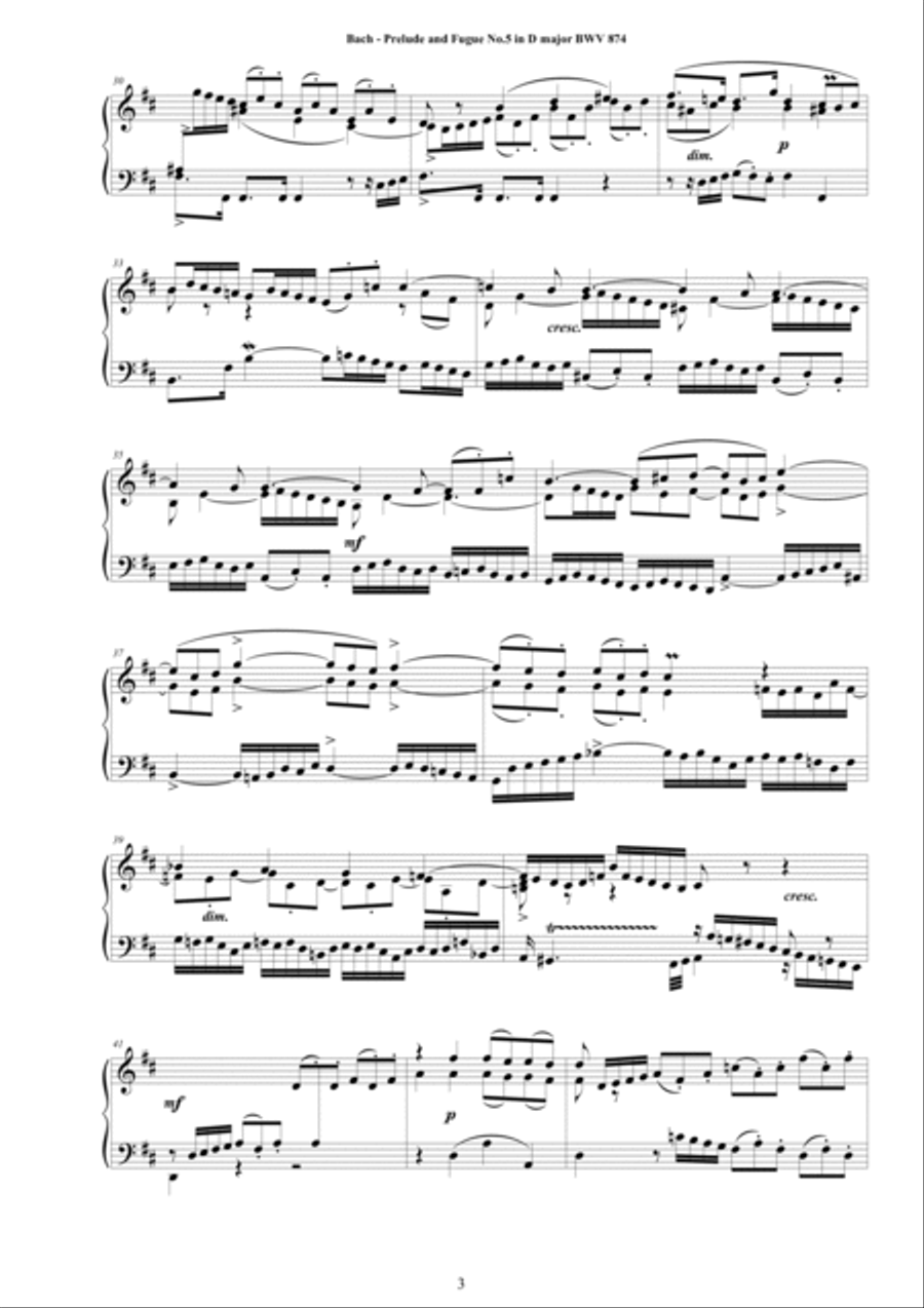 Bach - Prelude and Fugue No.5 in D major BWV 874 for Piano Piano Solo scores gallery preview page 3