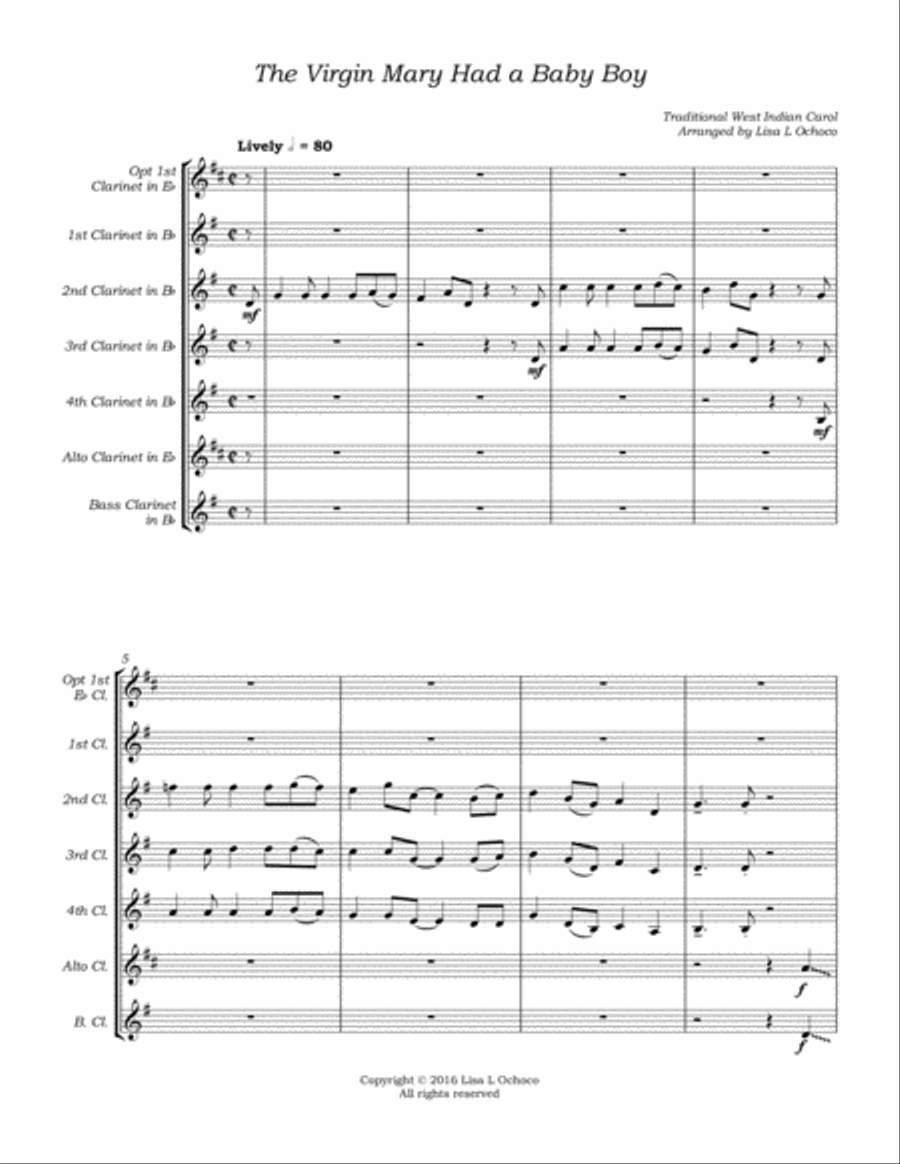 The Virgin Mary Had a Baby Boy for Clarinet Choir Clarinet Choir scores gallery preview page 5