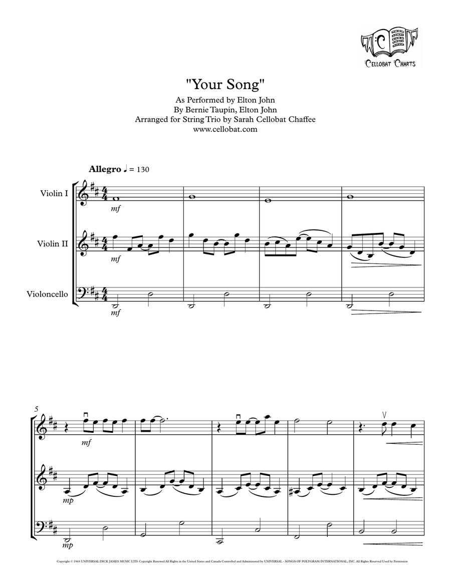 Your Song String Trio scores gallery preview page 1