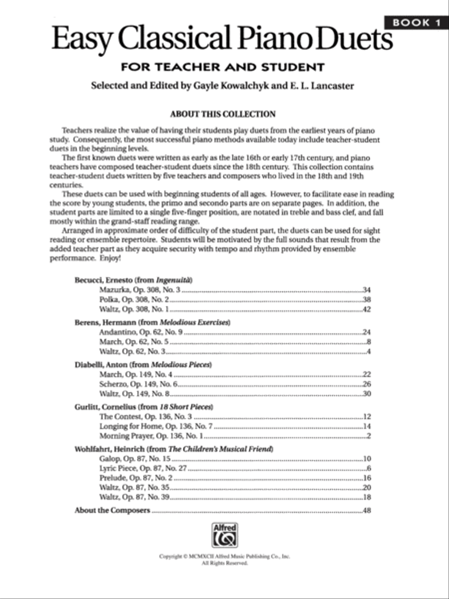 Easy Classical Piano Duets for Teacher and Student, Book 1 Small Ensemble scores gallery preview page 2