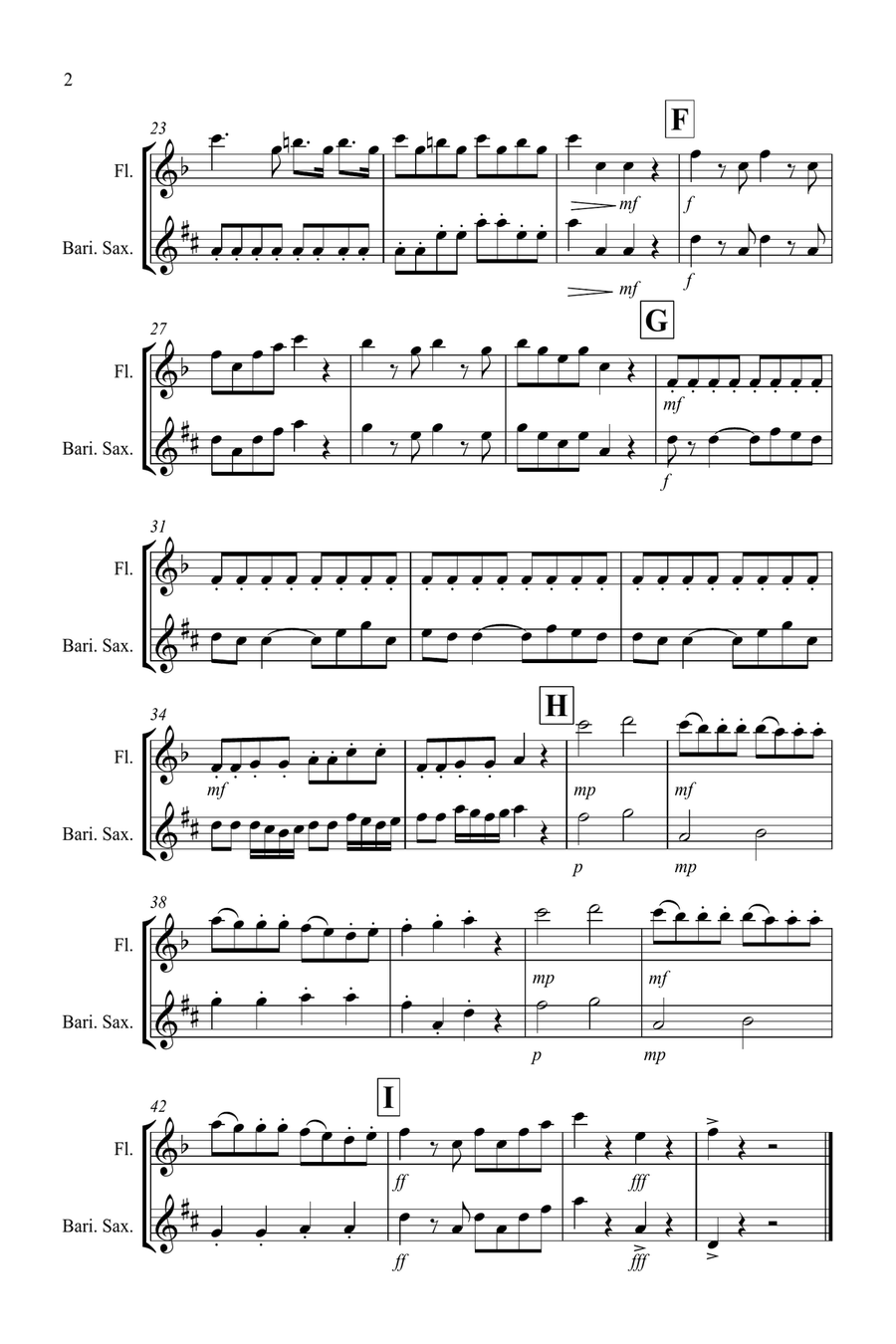 Eine Kleine (1st Movement) for Flute and Baritone Saxophone Duet Woodwind Duet scores gallery preview page 2