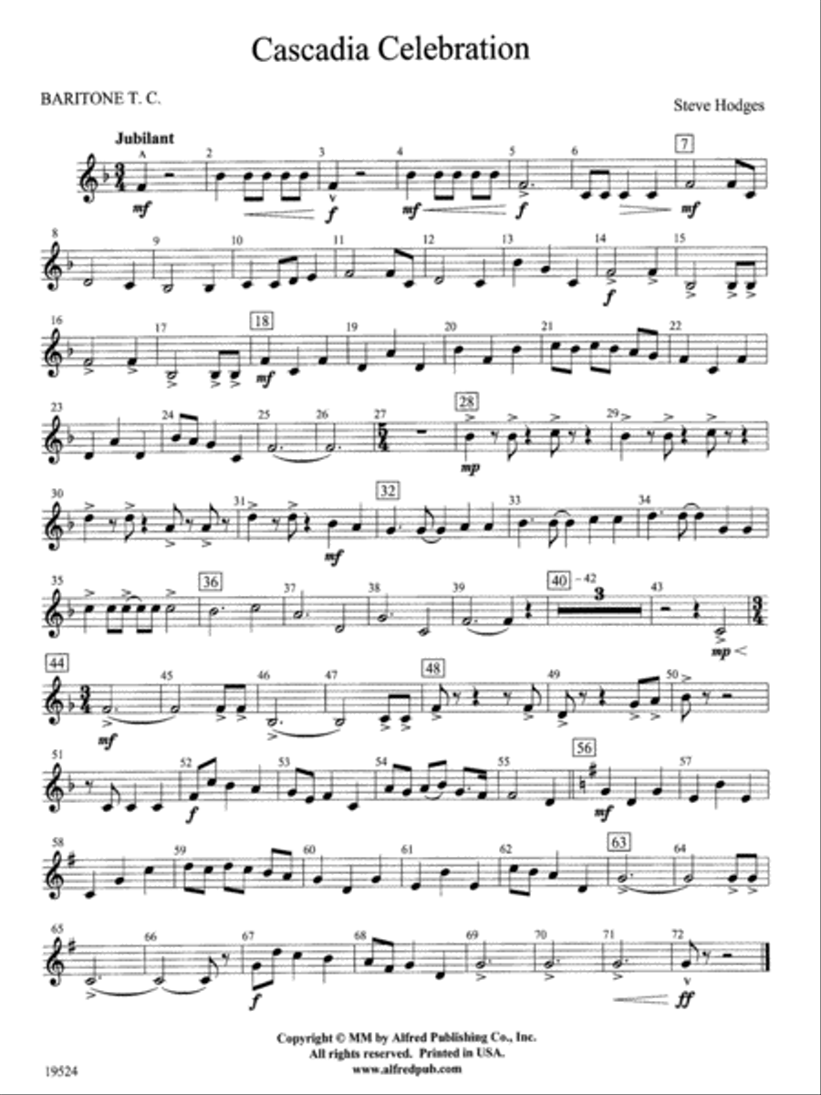 Cascadia Celebration: Baritone T.C. Concert Band scores gallery preview page 1
